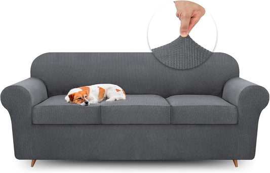 Instant Makeover Stretch Sofa Cover (4-Piece, 3-Cushion, Grey)